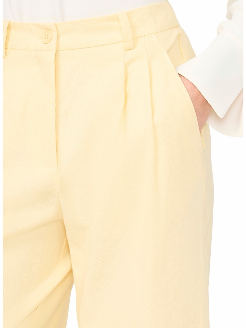 Halogen Pleated High Waist Linen Blend Wide Leg Dress Pants Yellow 10 NWOT - Picture 3 of 7